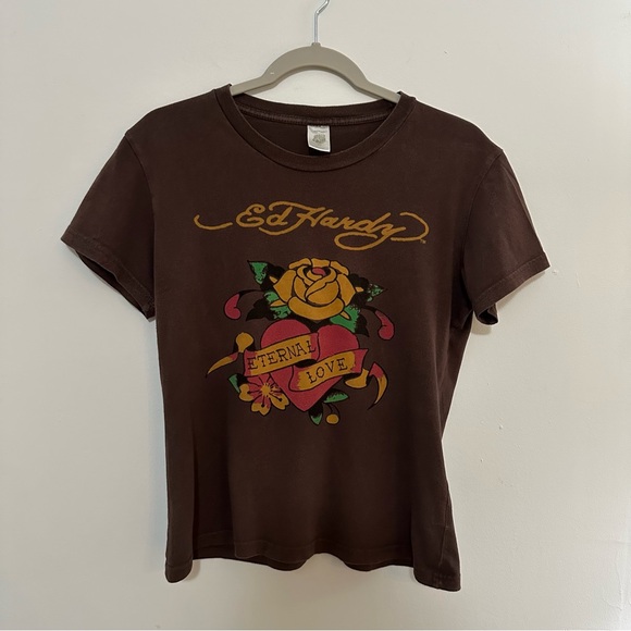 Ed Hardy Tops - Ed Hardy By Christan Audigier Eternal Love Short Sleeved T-shirt Women’s Size L